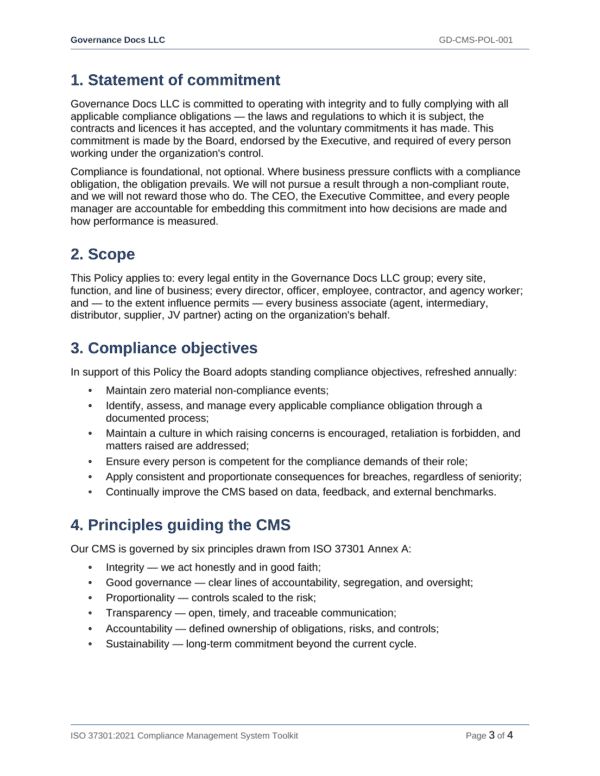 ISO 37301 documentation toolkit — sample template page 6