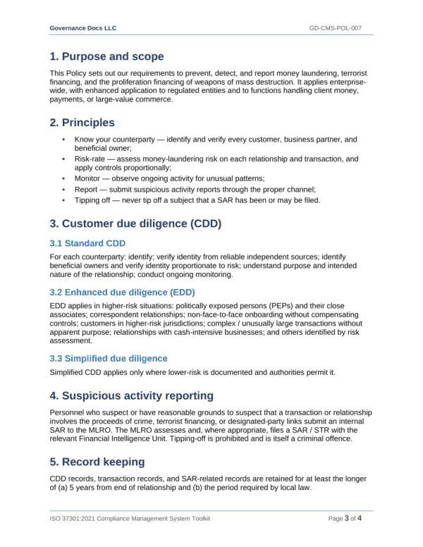 ISO 37301 documentation toolkit — sample template page 7