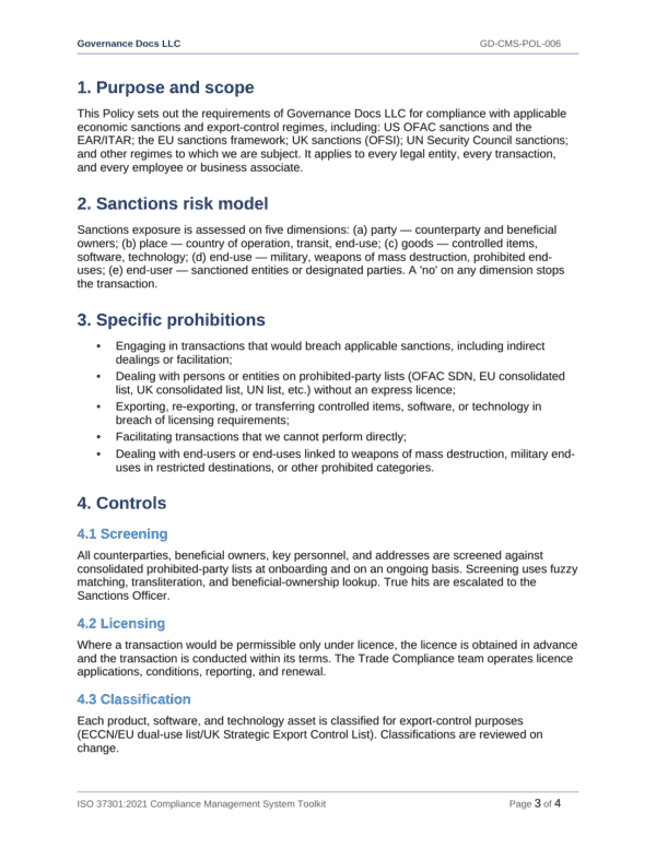 ISO 37301 documentation toolkit — sample template page 9