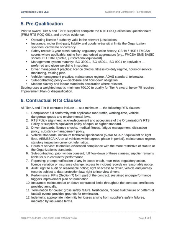 ISO 39001 documentation toolkit — sample template page 1