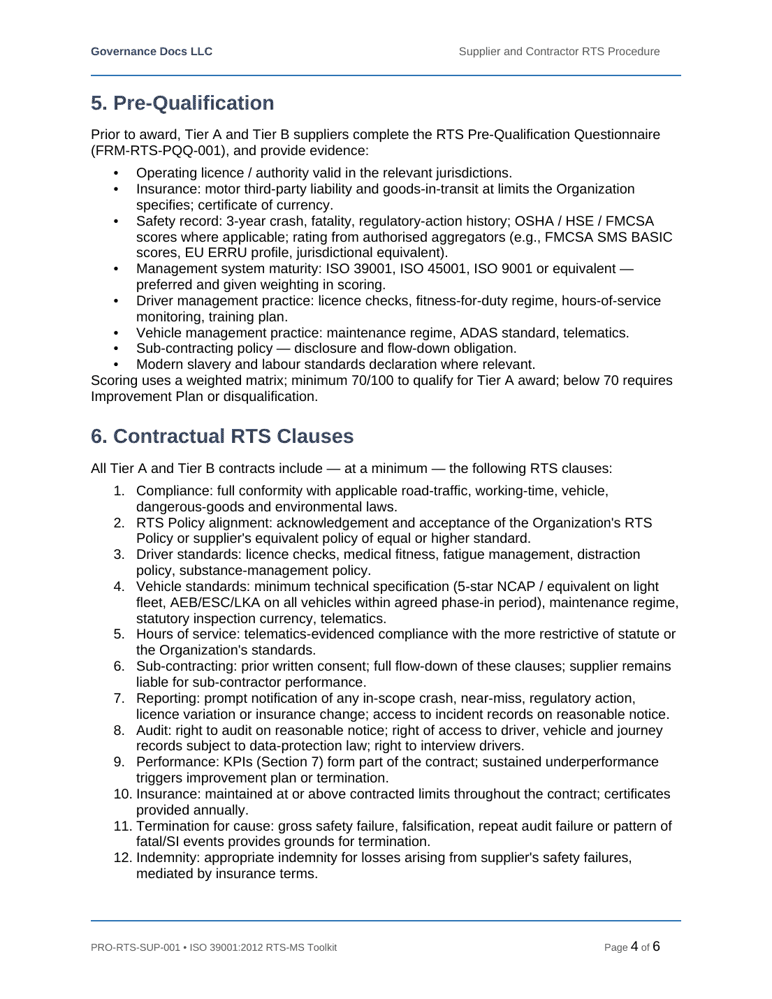ISO 39001 documentation toolkit — sample template page 1