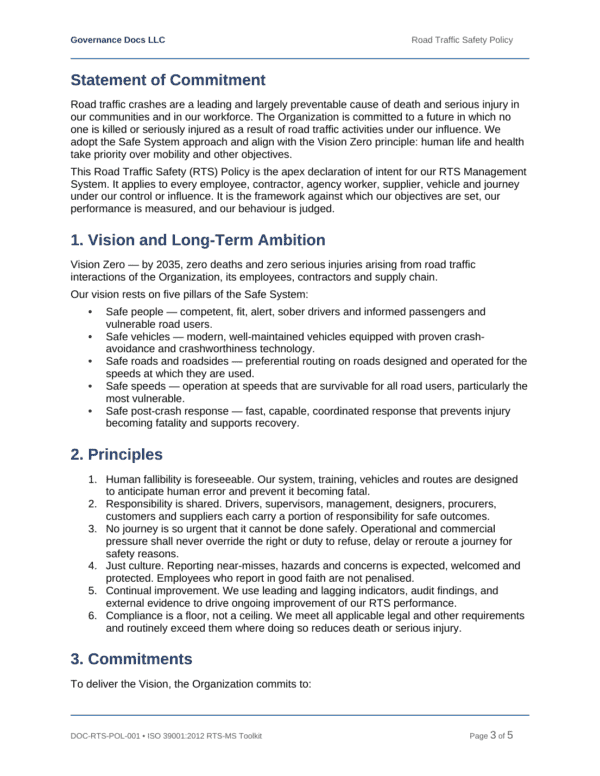 ISO 39001 documentation toolkit — sample template page 3