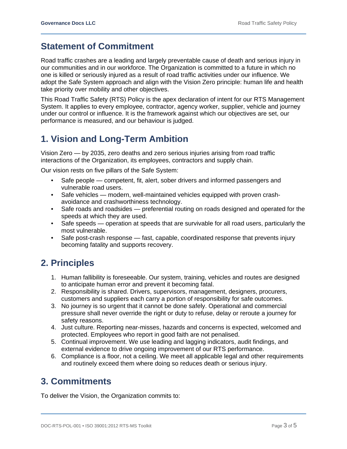 ISO 39001 documentation toolkit — sample template page 3
