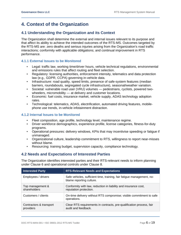 ISO 39001 documentation toolkit — sample template page 4