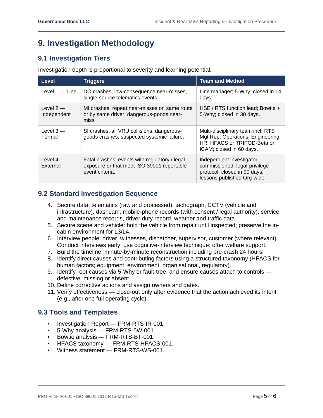 ISO 39001 documentation toolkit — sample template page 6