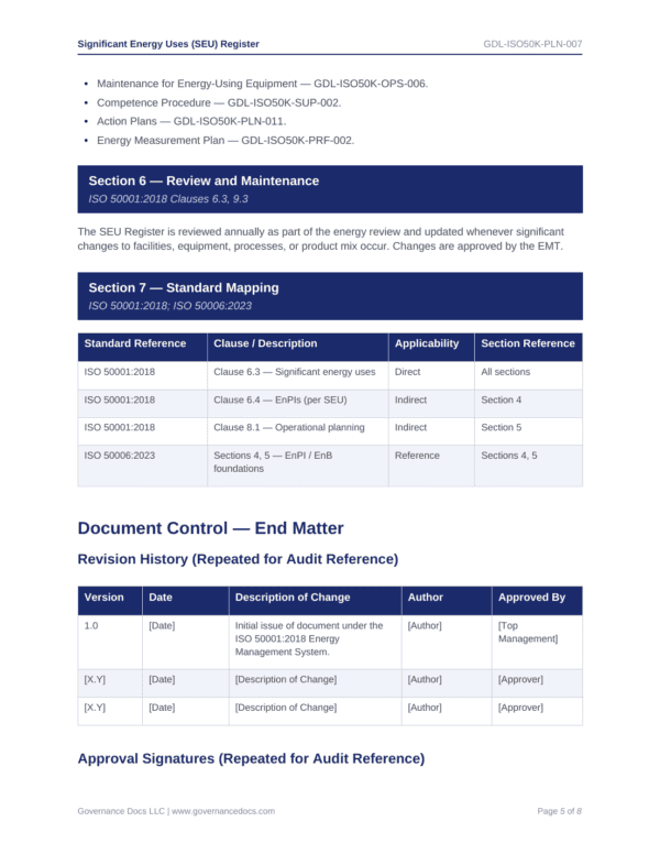 Ensuring effective governance with ISO 50001 energy management templates and documentation tools.