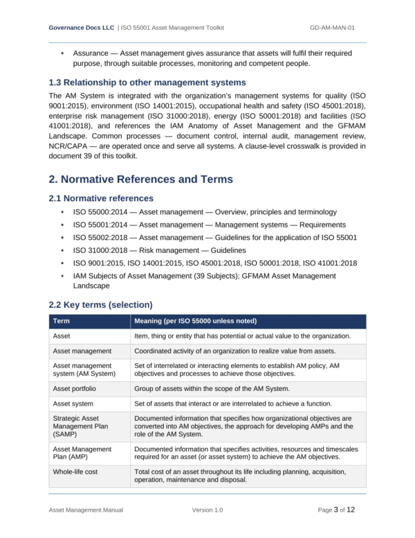 ISO 55001 documentation toolkit — sample template page 1