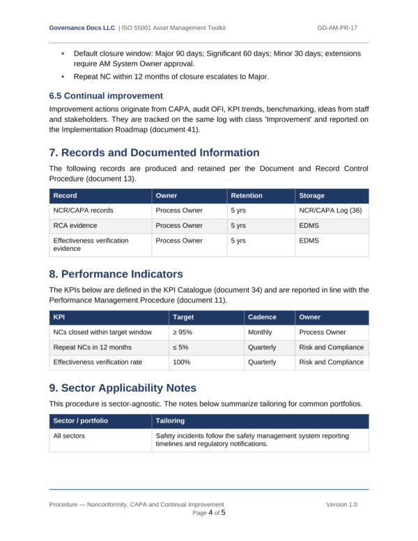 ISO 55001 documentation toolkit — sample template page 13