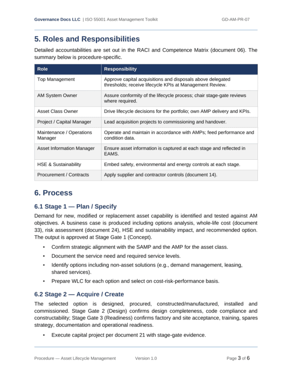 ISO 55001 documentation toolkit — sample template page 2