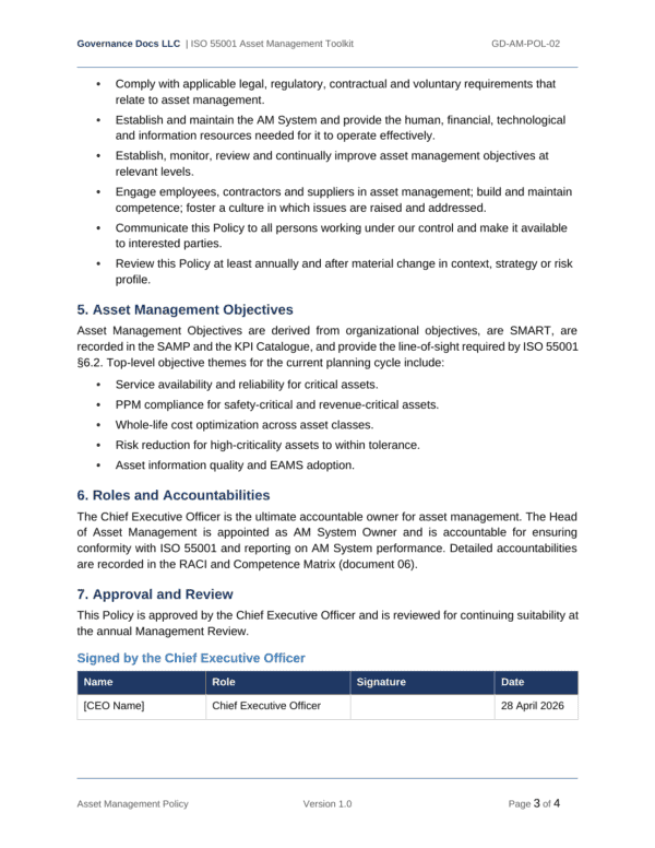 ISO 55001 documentation toolkit — sample template page 4