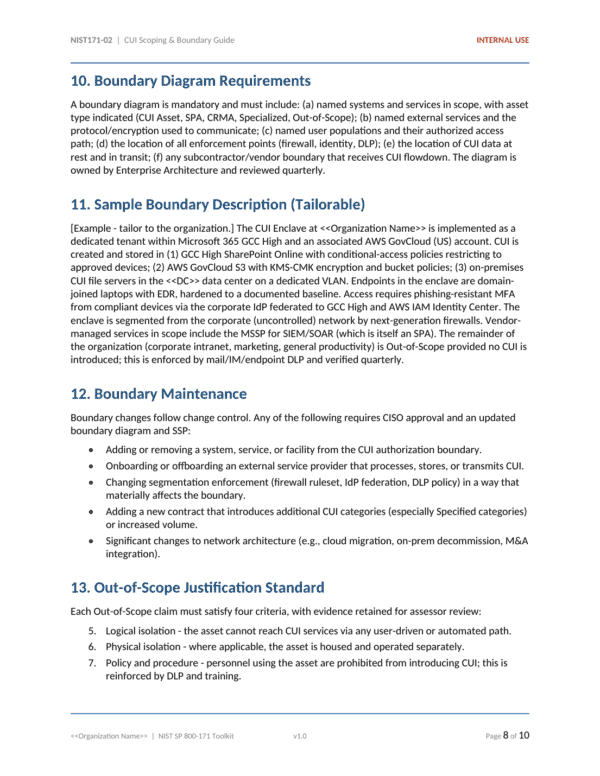 NIST SP 800-171 documentation toolkit — sample template page 2