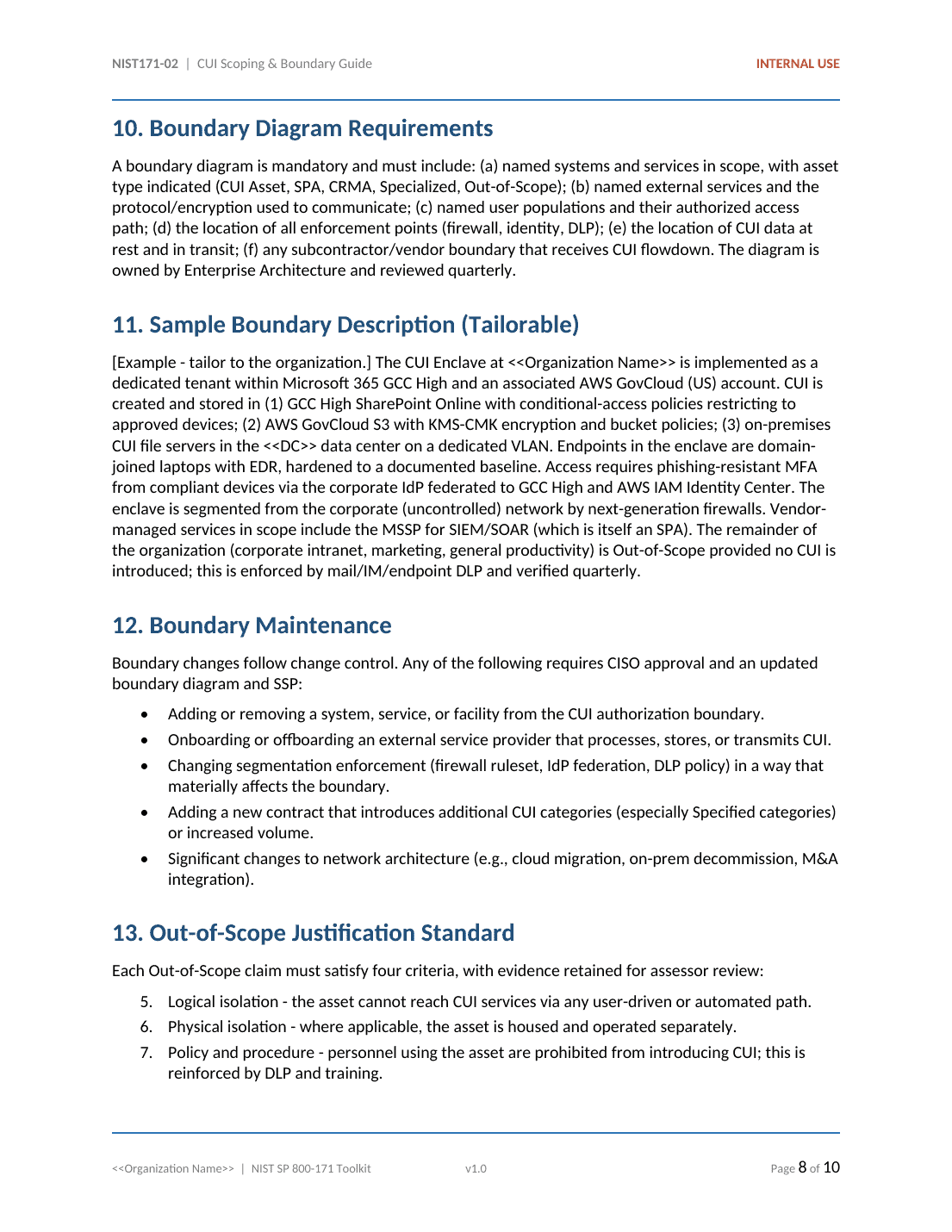 NIST SP 800-171 documentation toolkit — sample template page 2