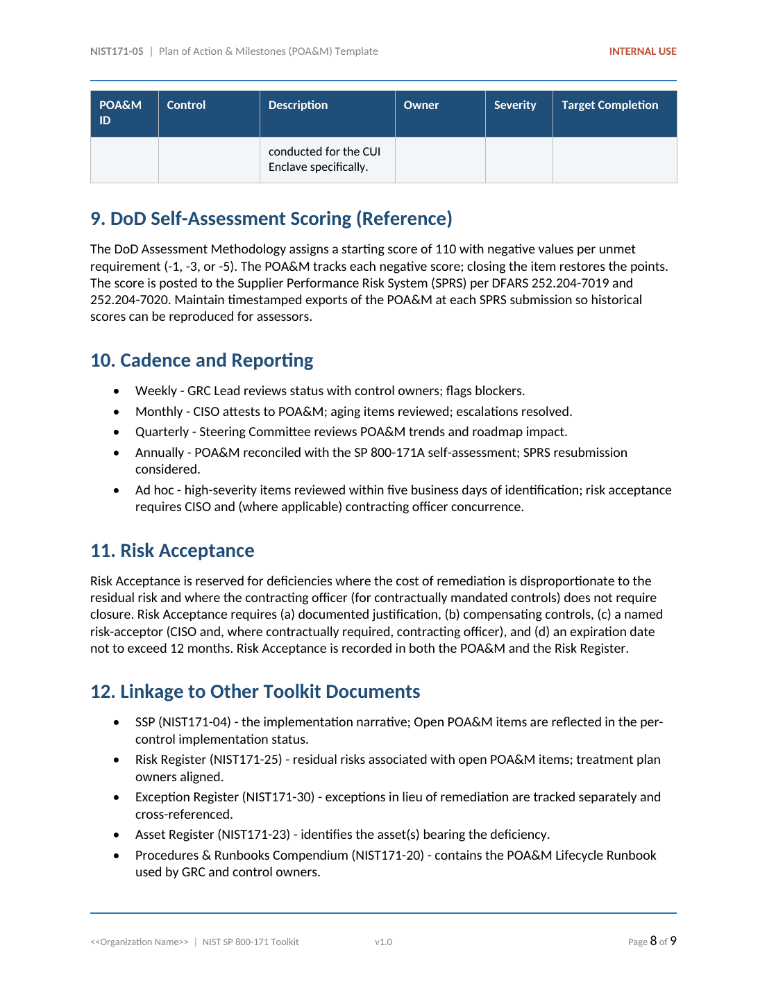 NIST SP 800-171 documentation toolkit — sample template page 4