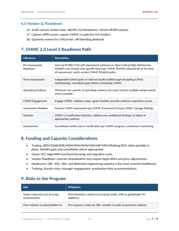 NIST SP 800-171 documentation toolkit — sample template page 6