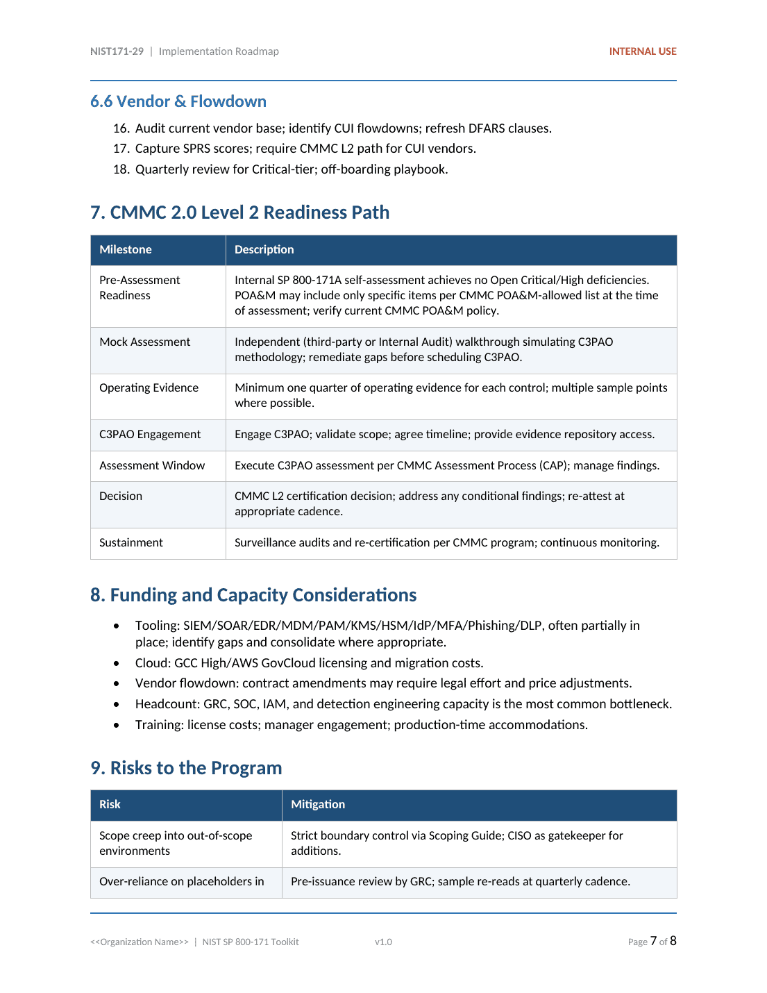 NIST SP 800-171 documentation toolkit — sample template page 6
