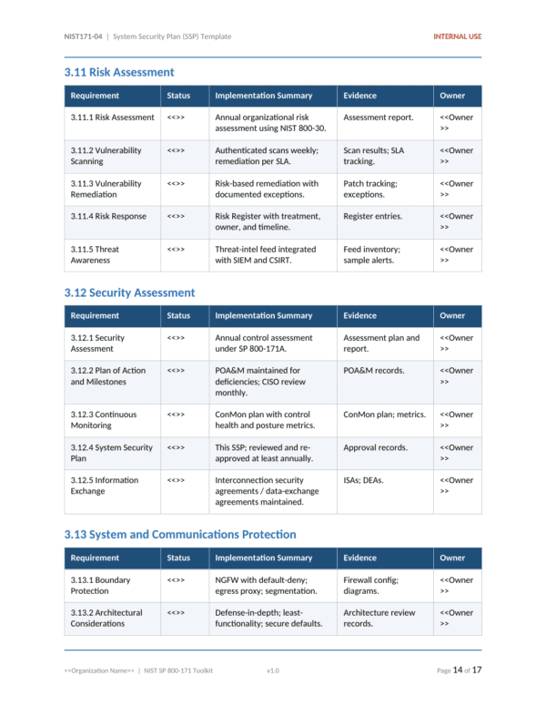 NIST SP 800-171 documentation toolkit — sample template page 7