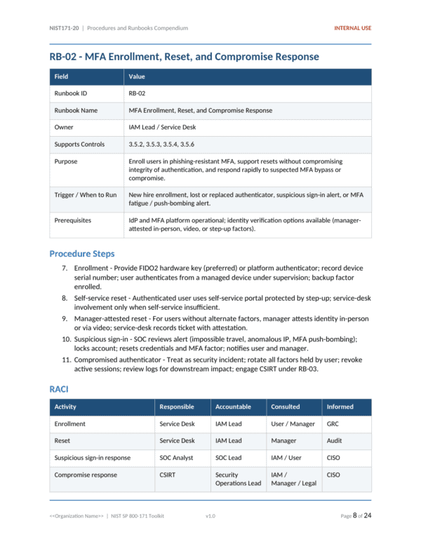 NIST SP 800-171 documentation toolkit — sample template page 9