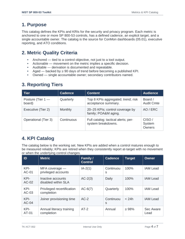 NIST SP 800-53 documentation toolkit — sample template page 13
