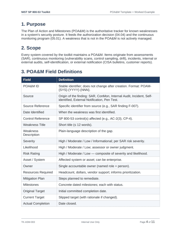 NIST SP 800-53 documentation toolkit — sample template page 17