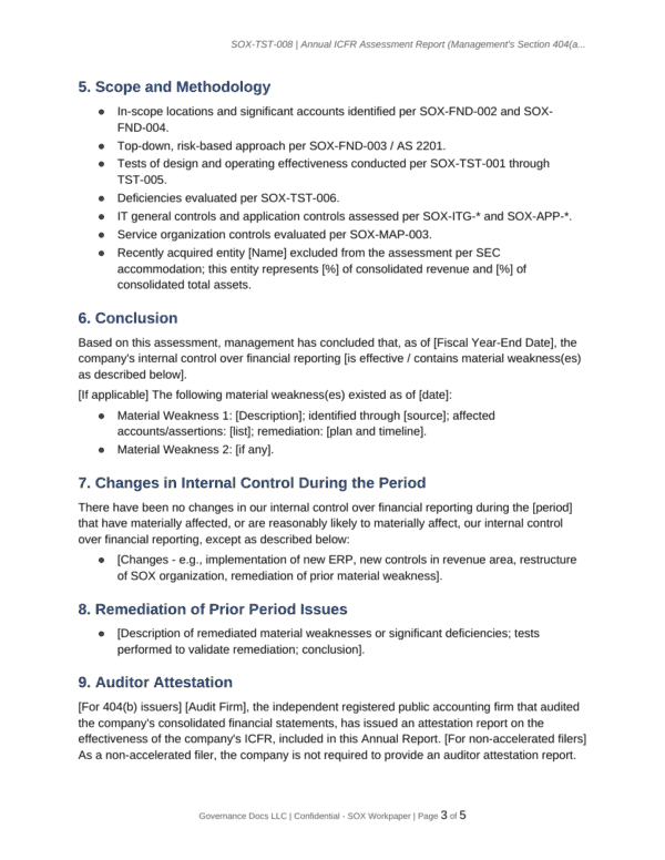SOX documentation toolkit — sample template page 1