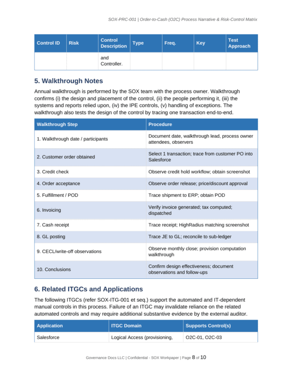 SOX documentation toolkit — sample template page 11