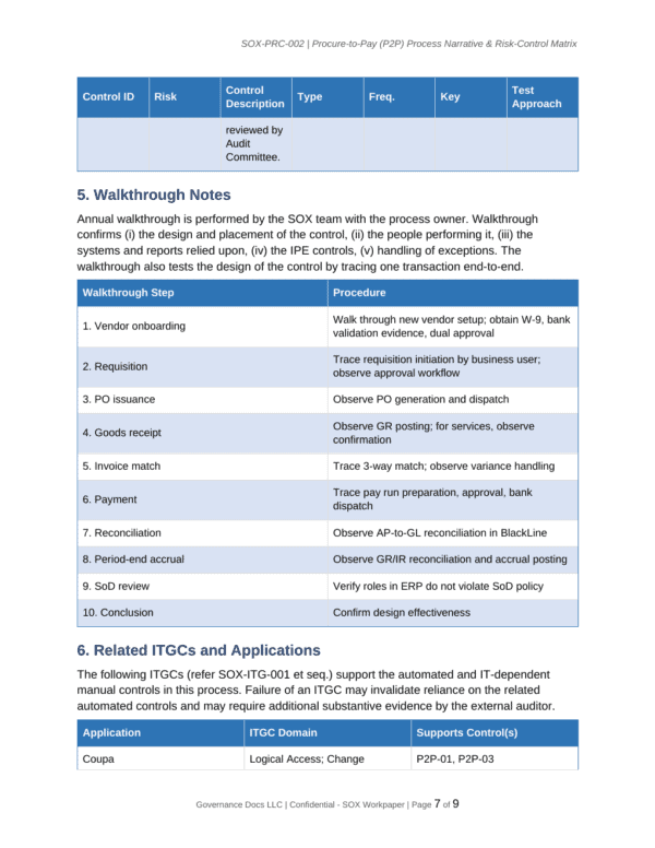 SOX documentation toolkit — sample template page 16