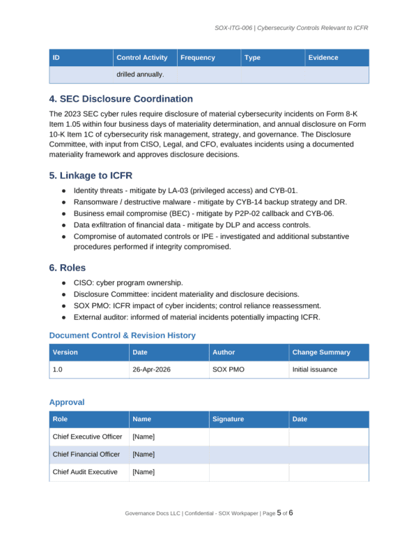 SOX documentation toolkit — sample template page 19