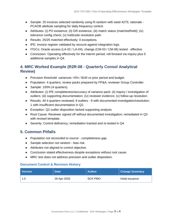 SOX documentation toolkit — sample template page 2