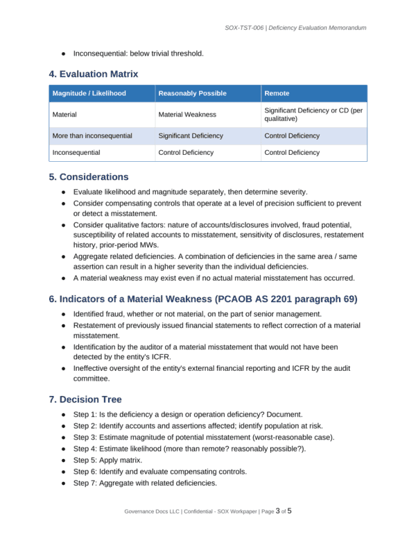 SOX documentation toolkit — sample template page 3