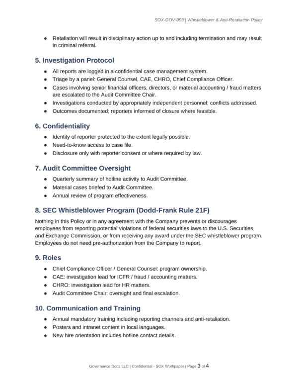 SOX documentation toolkit — sample template page 5