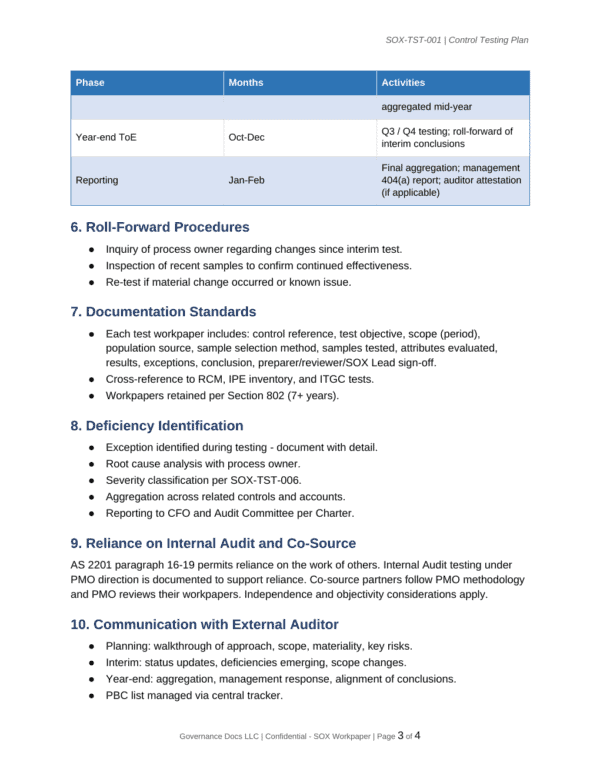SOX documentation toolkit — sample template page 6