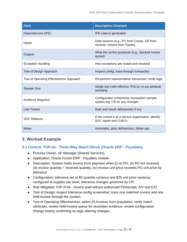 SOX documentation toolkit — sample template page 8