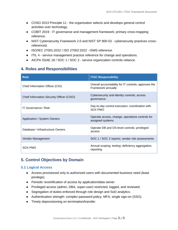 SOX documentation toolkit — sample template page 9