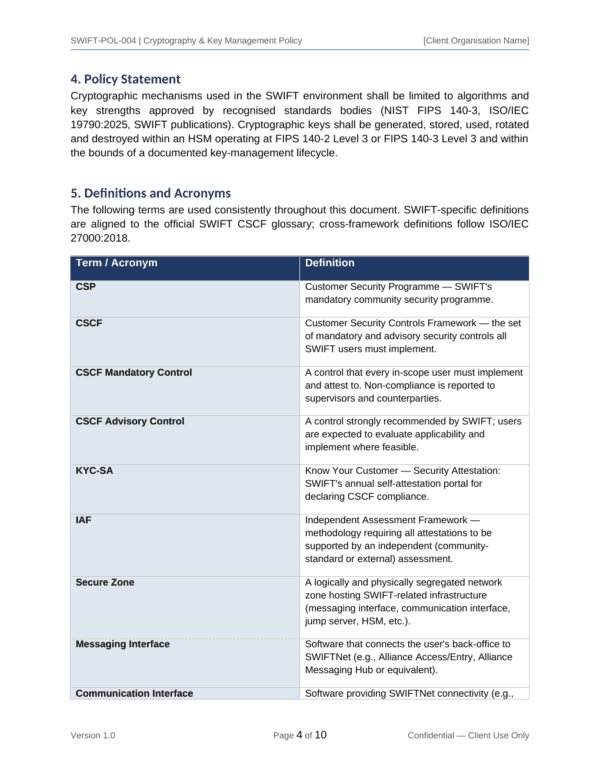 SWIFT CSP documentation toolkit — sample template page 1
