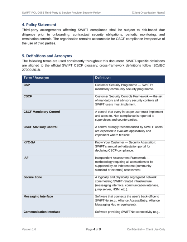 SWIFT CSP documentation toolkit — sample template page 10