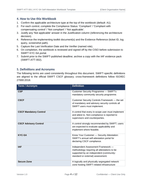 SWIFT CSP documentation toolkit — sample template page 2