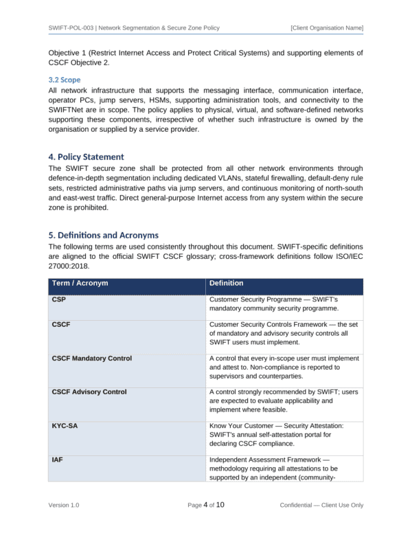 SWIFT CSP documentation toolkit — sample template page 3