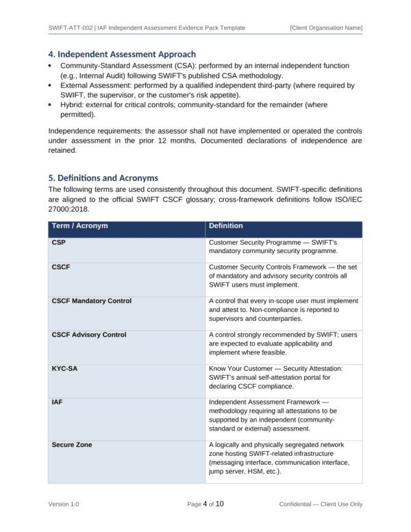 SWIFT CSP documentation toolkit — sample template page 6