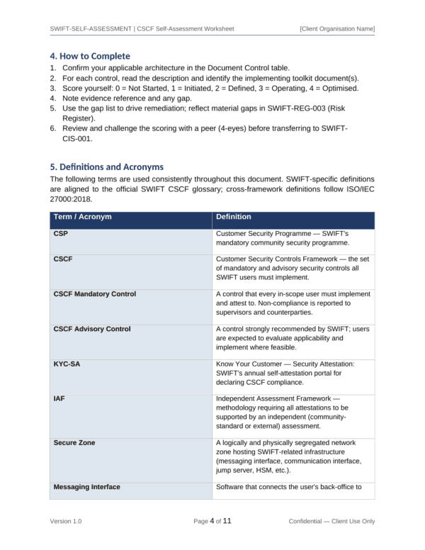 SWIFT CSP documentation toolkit — sample template page 7