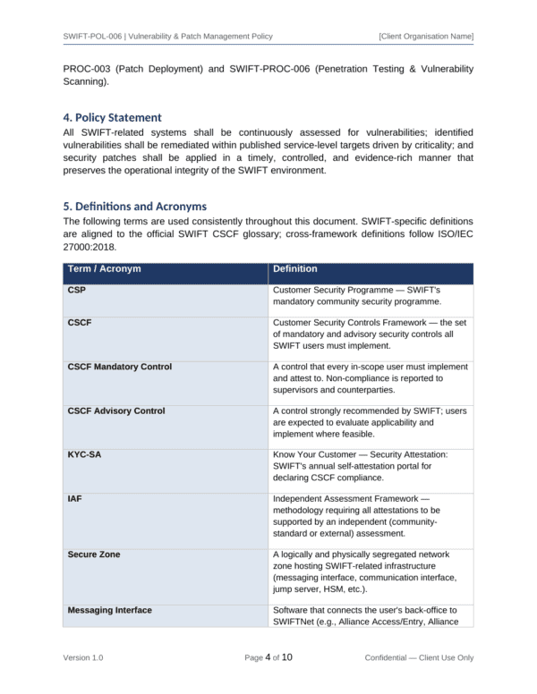 SWIFT CSP documentation toolkit — sample template page 8