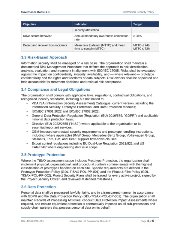 TISAX documentation toolkit — sample template page 2