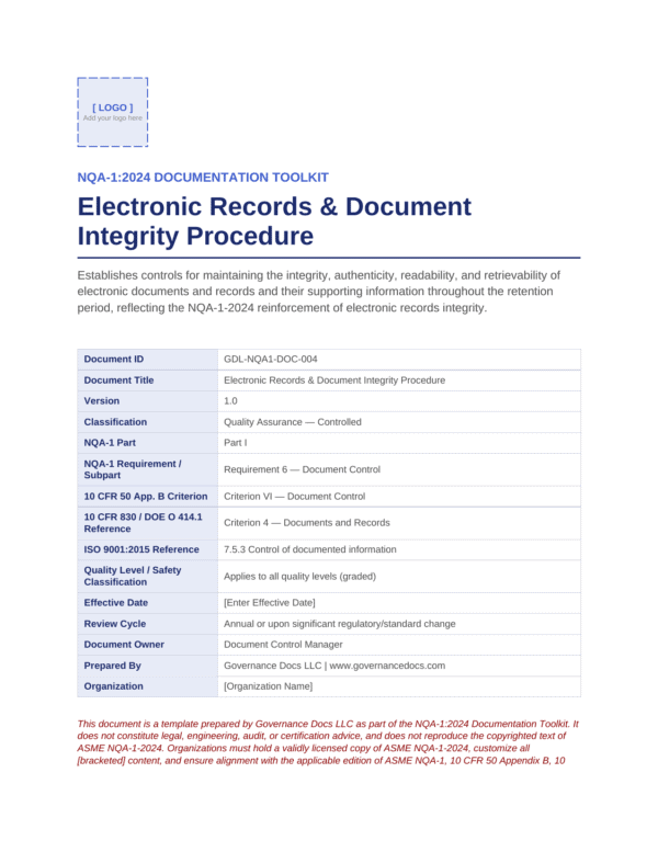 Electronic Records & Document Integrity Procedure for NQA-1-2024.