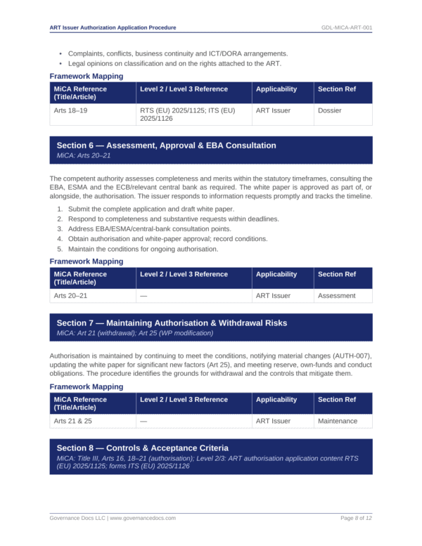 Governance Docs MIca Toolkit compliance and approval process overview.