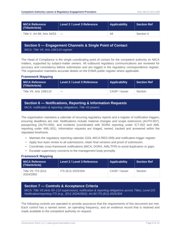 Governance Docs MICA compliance and engagement channels overview.