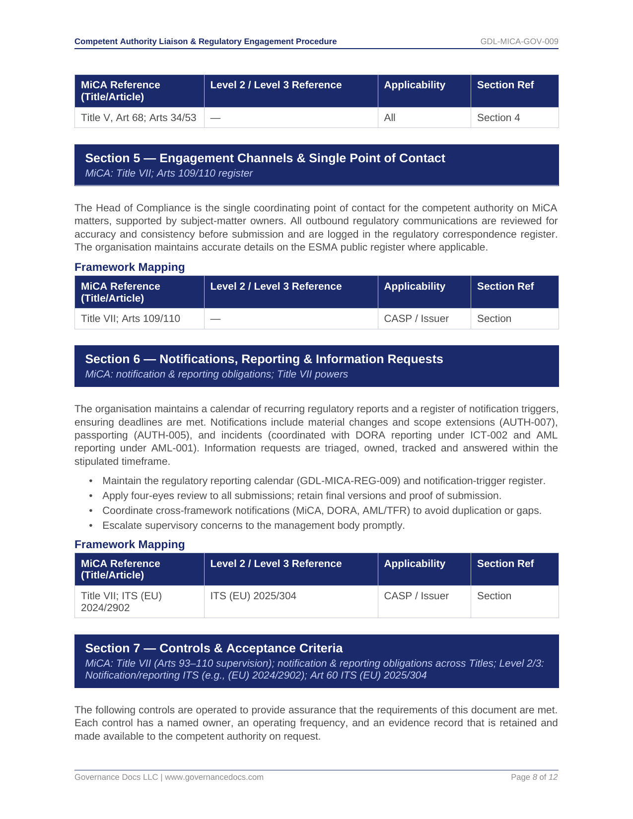 Governance Docs MICA compliance and engagement channels overview.