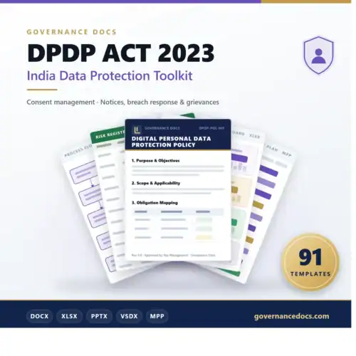 DPDP ACT 2023 India Data Protection Toolkit - 91 templates