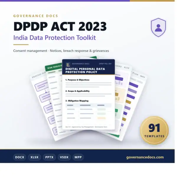 DPDP ACT 2023 India Data Protection Toolkit - 91 templates