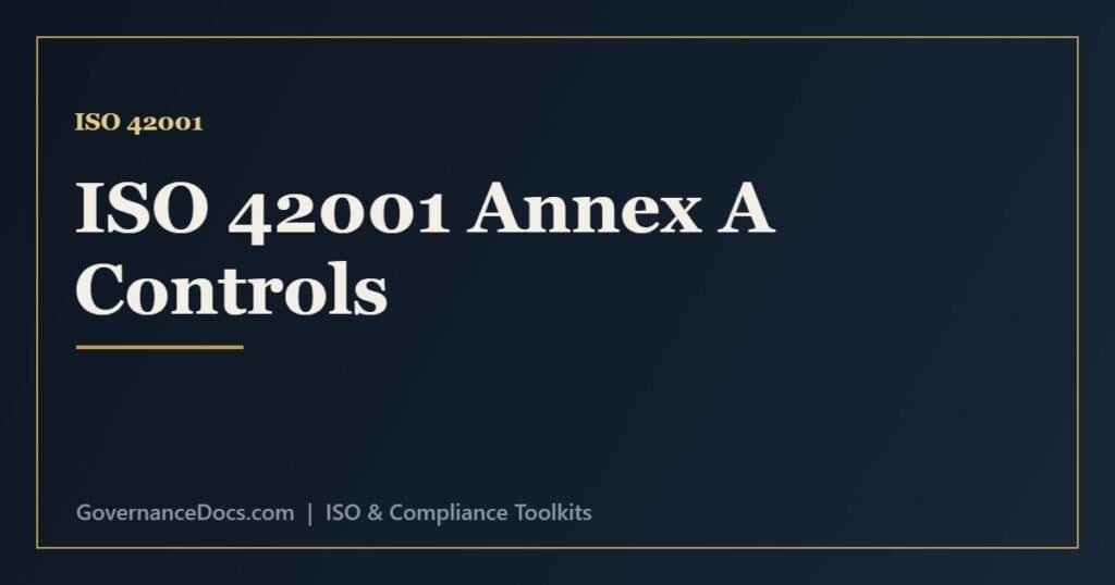 ISO 42001 controls in Annex A explained including AI policy, data, lifecycle and transparency