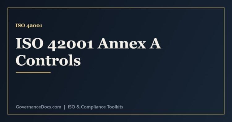 ISO 42001 controls in Annex A explained including AI policy, data, lifecycle and transparency