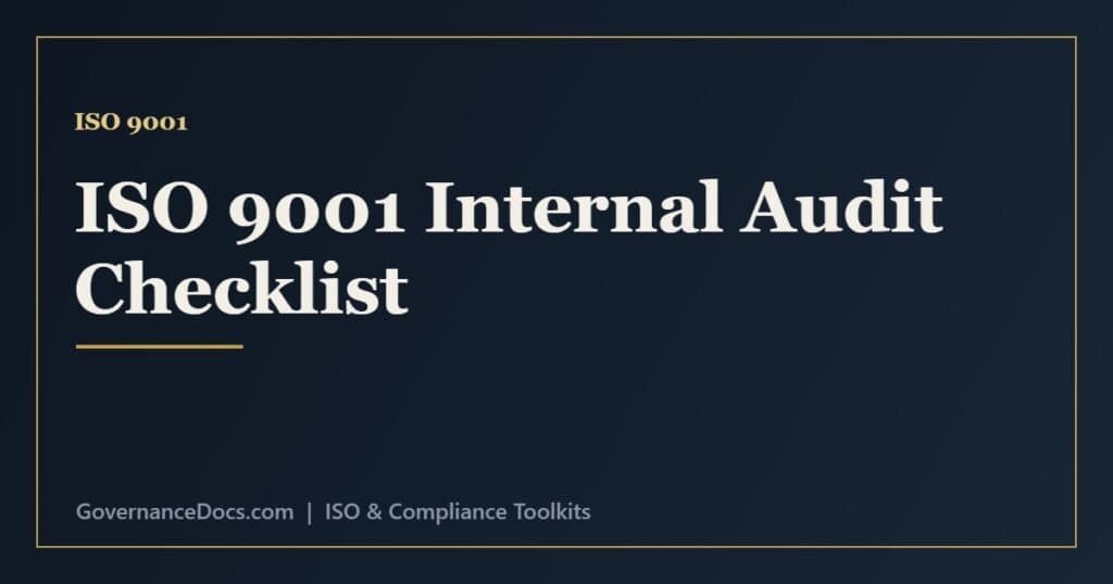 ISO 9001 internal audit checklist covering clauses 4 to 10 of the quality management system
